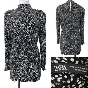 Zara XL black white print high neck mini dress